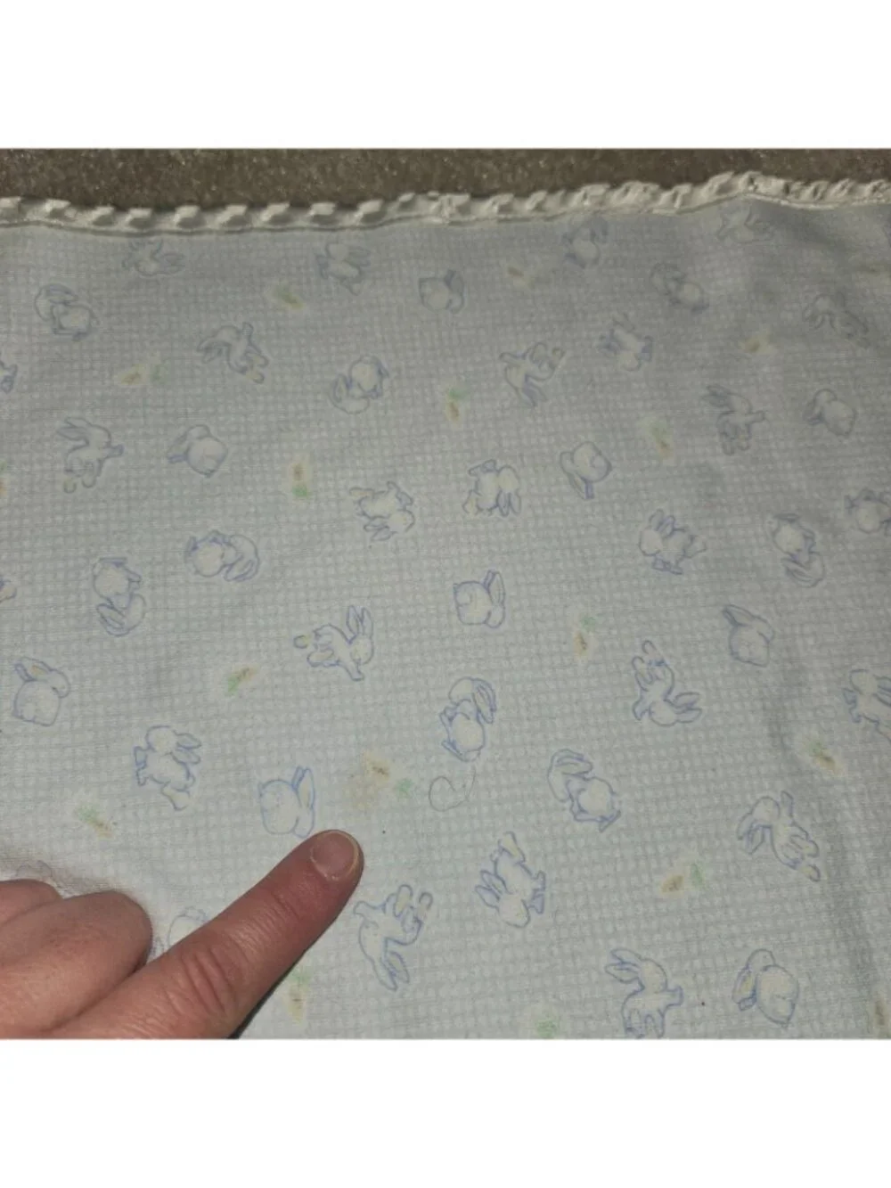 Gerber Blue White Bunny Rabbit Carrots Baby Blanket Cotton Satin Trim 29x32
